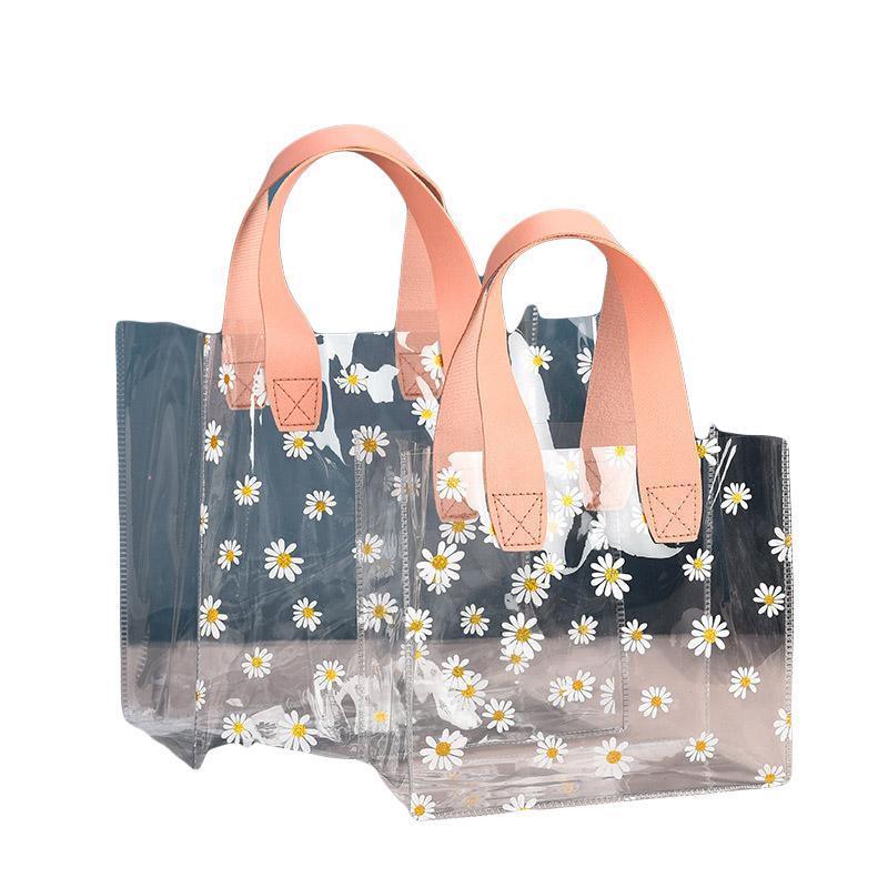 10pcs Small Fresh Transparent PVC Tote Bag Wedding Candy Gift Bag Daisy Design - Red - S - SuperSaverAU - view 7