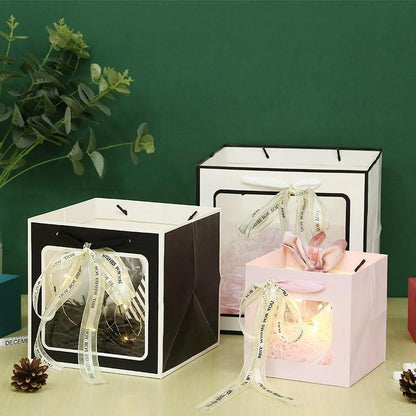 20PCS Open Window for Flower Doll Wedding Gift Transparent Square Packaging Bag - Pink 15-15-15cm