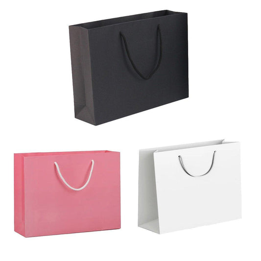 25X Kraft Paper Bags Gift Shopping Bag Carry White Pink Black Bag With Handles - Pink-17-24-10