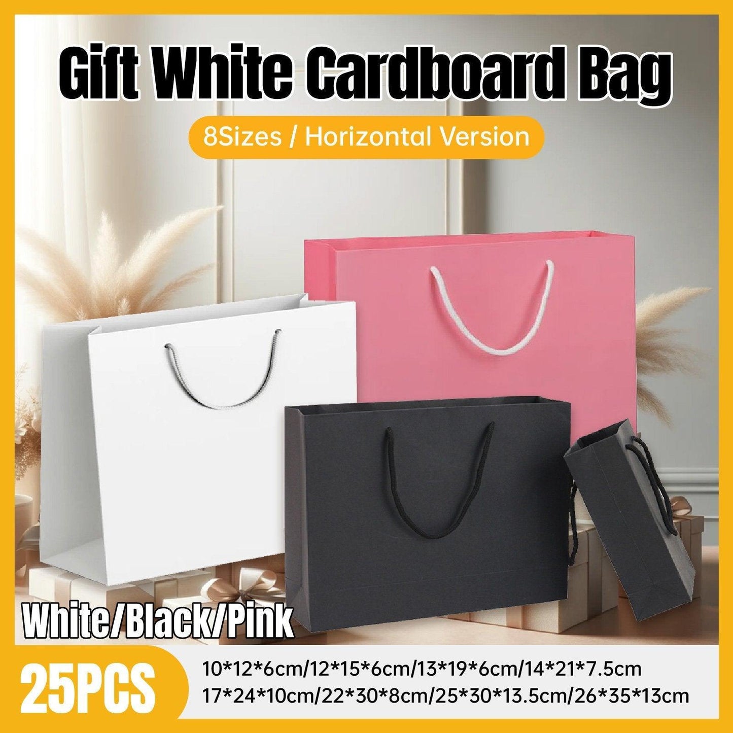 25X Kraft Paper Bags Gift Shopping Bag Carry White Pink Black Bag With Handles - Pink-22-30-8