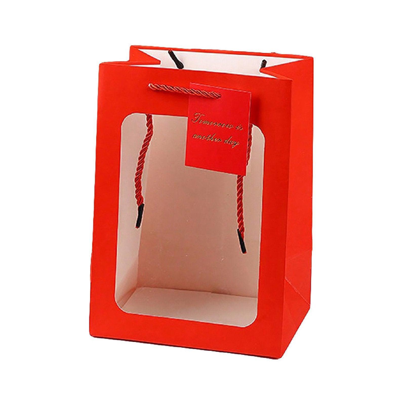 25x Thick Gift Bags with Transparent Window for Valentines Day Bouquets and Gift - Tote-Bag-25pcs-Pink-18-13-25cm - SuperSaverAU - view 8