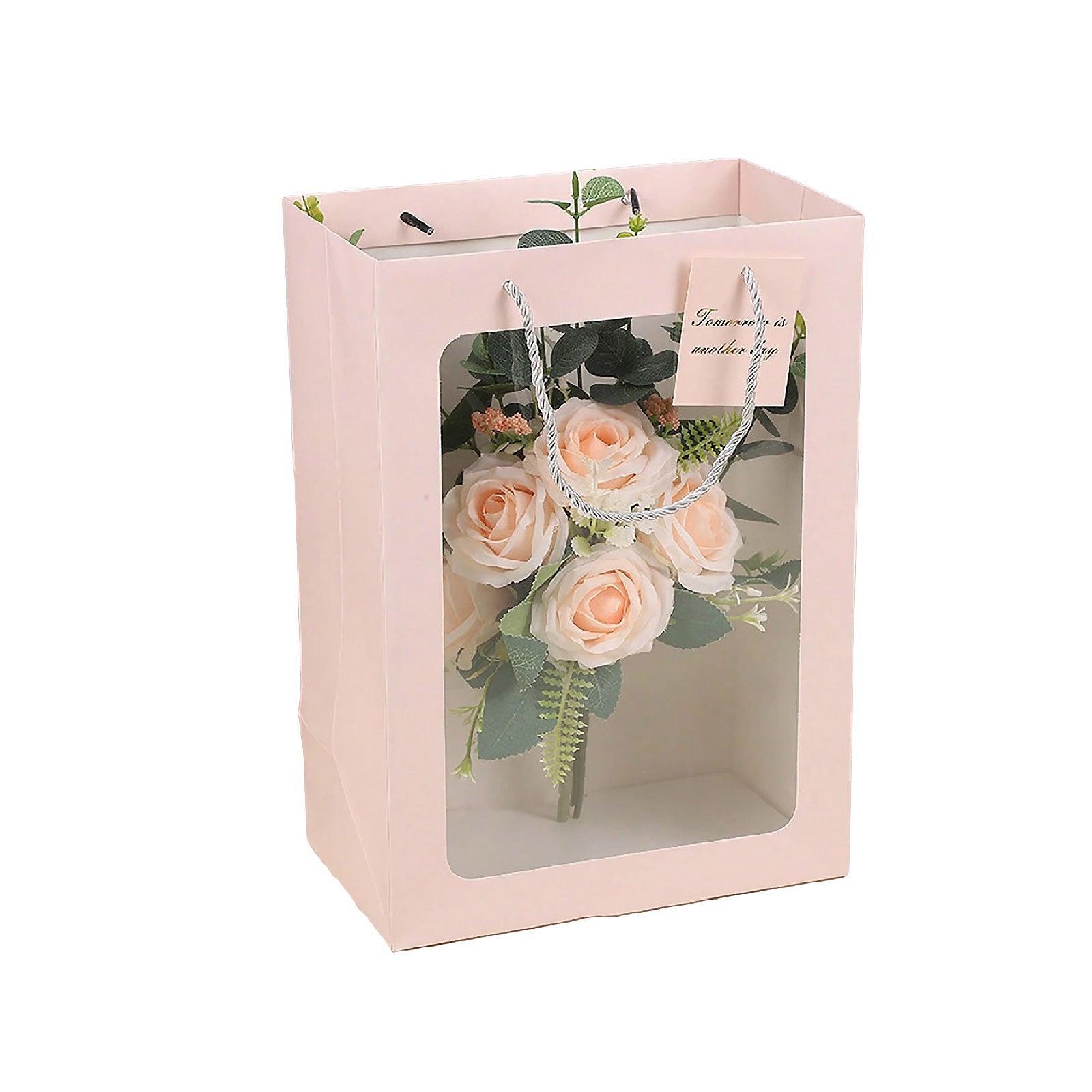 25x Thick Gift Bags with Transparent Window for Valentines Day Bouquets and Gift - Tote-Bag-25pcs-Red-18-13-25cm - SuperSaverAU - view 6