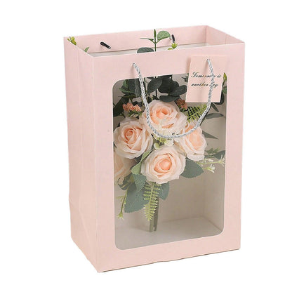 25x Thick Gift Bags with Transparent Window for Valentines Day Bouquets and Gift - Tote-Bag-25pcs-Red-18-13-25cm