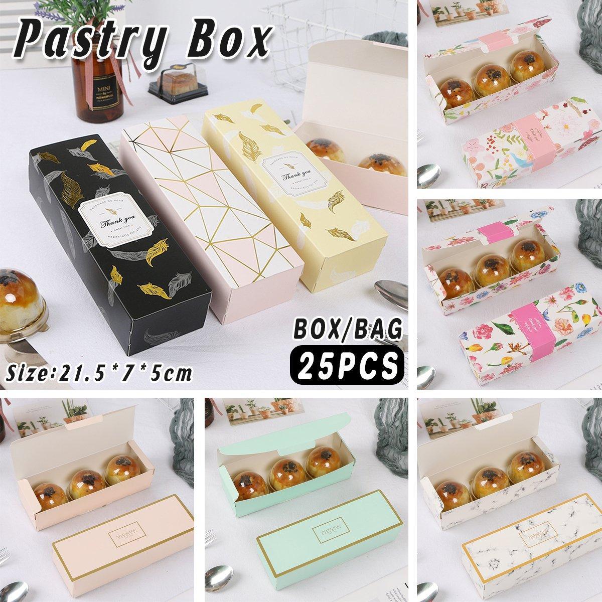 25PCS Long Strip Clamshell Packaging Box - 3-Compartment Dessert Storage