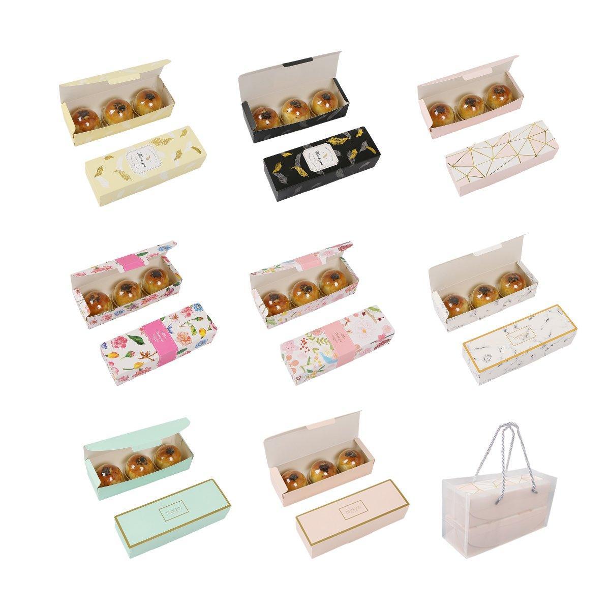 25PCS Long Strip Clamshell Packaging Box - 3-Compartment Dessert Storage