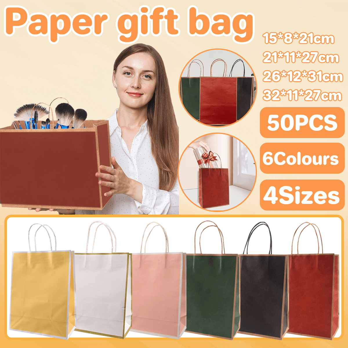 Gift Kraft Paper Bags for Packaging and Takeaway 50PCS - Red-31*26*12cm - SuperSaverAU - view 1