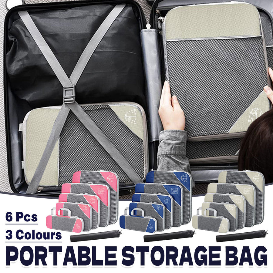 6PCS Compression Packing Cubes Set - Water-Resistant Nylon, Space-Saving, White - SuperSaverAU - view 1