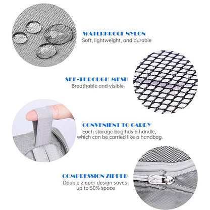 6PCS Compression Packing Cubes Set - Water-Resistant Nylon, Space-Saving, White