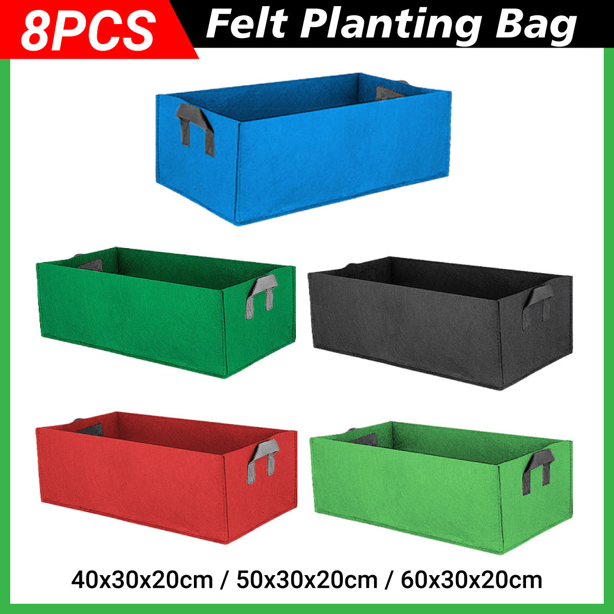 8pcs Felt Rectangular Planting Bags - Blue, 60x30x20cm, Eco-Friendly, Durable