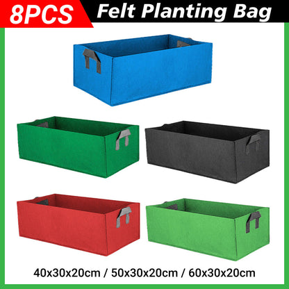 8pcs Felt Rectangular Planting Bags - Blue, 60x30x20cm, Eco-Friendly, Durable