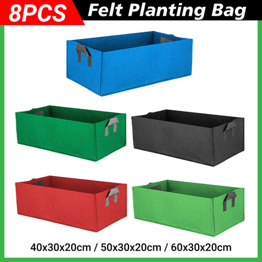 8pcs Felt Rectangular Planting Bags - Blue, 60x30x20cm, Eco-Friendly, Durable