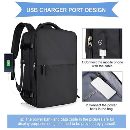 Waterproof Travel Backpack 15.6" Laptop Compartment USB Charging Blue
