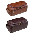 Premium Large PU Leather Waterproof Travel Toiletry Bag Brown 25x13x13cm