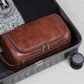 Premium Large PU Leather Waterproof Travel Toiletry Bag Brown 25x13x13cm