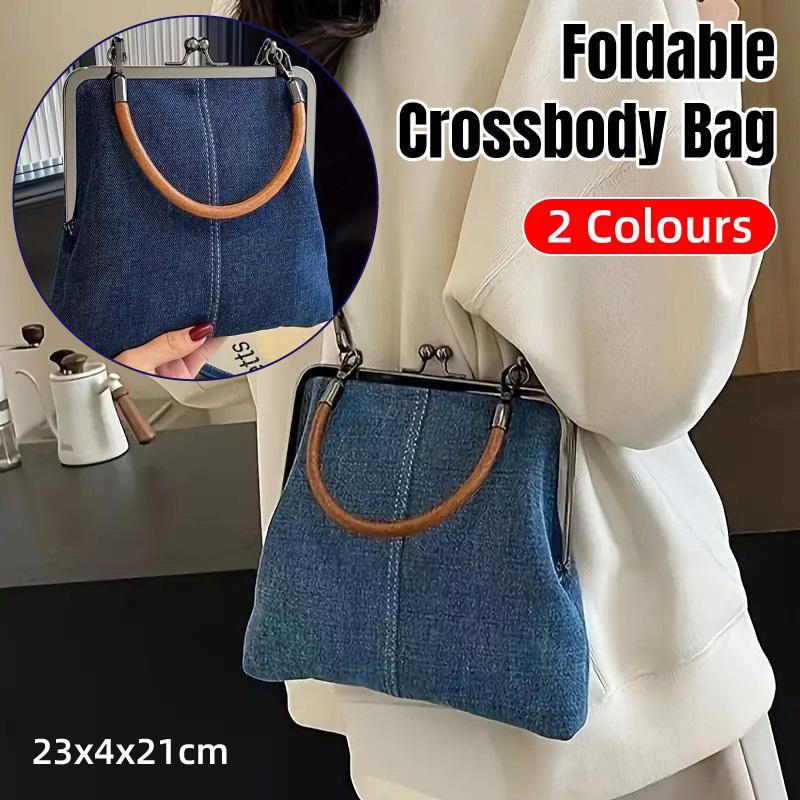 Denim Crossbody Bag Women - Handmade Dark Blue Tote