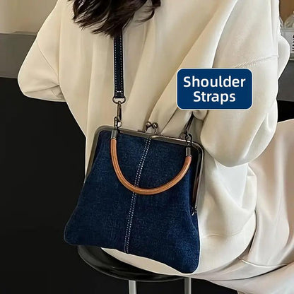 Denim Crossbody Bag Women - Handmade Dark Blue Tote