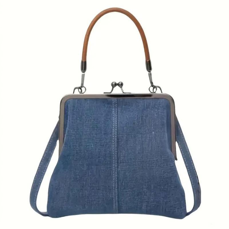 Denim Crossbody Bag Women - Handmade Dark Blue Tote