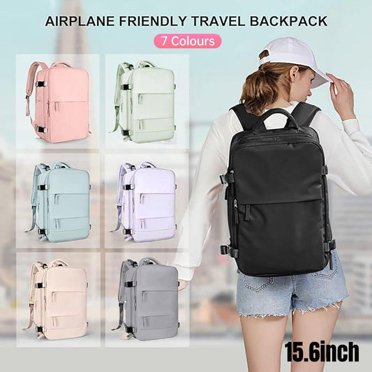Waterproof Travel Backpack 15.6" Laptop Compartment USB Charging Grey