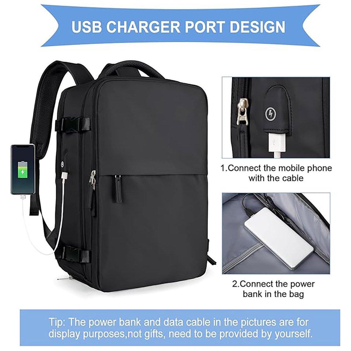 Waterproof Travel Backpack 15.6" Laptop Compartment USB Charging Grey