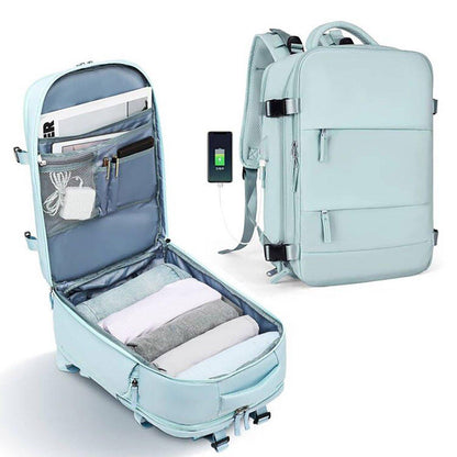 Waterproof Travel Backpack 15.6" Laptop Compartment USB Charging Grey