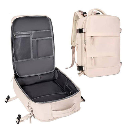 Waterproof Travel Backpack 15.6" Laptop Compartment USB Charging Grey