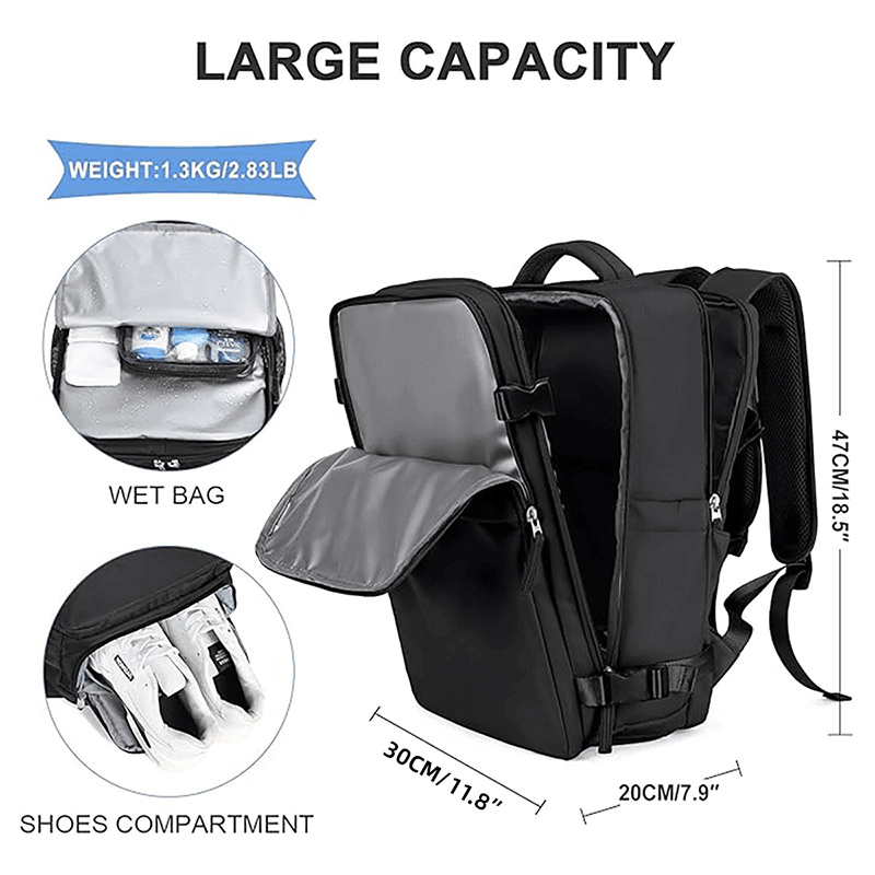 Waterproof Travel Backpack 15.6" Laptop Compartment USB Charging - Purple - SuperSaverAU - view 2
