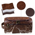 Premium Large PU Leather Waterproof Travel Toiletry Bag Red Brown 25x13x13cm