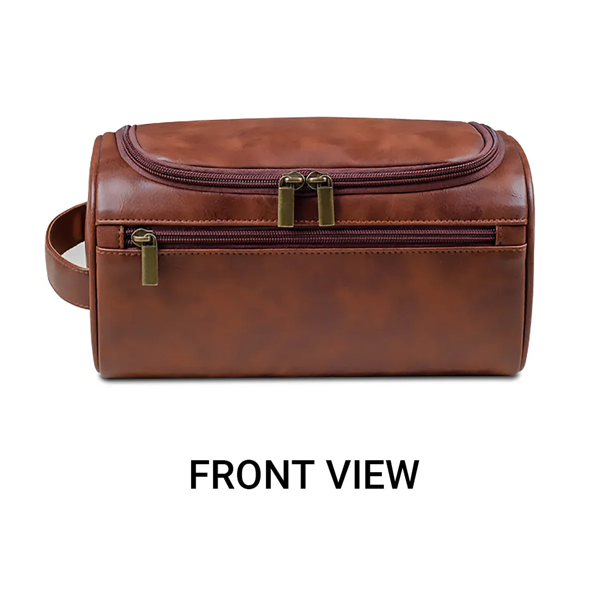 Premium Large PU Leather Waterproof Travel Toiletry Bag Red Brown 25x13x13cm