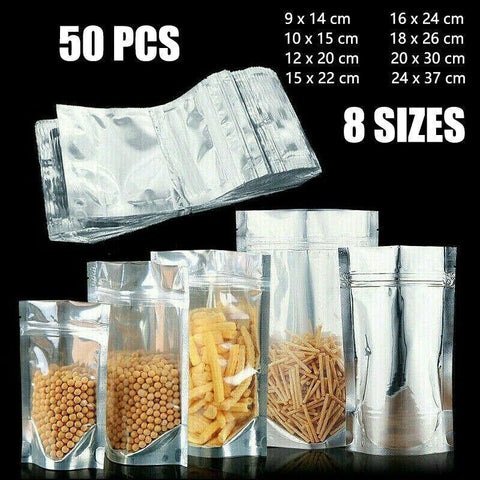 Premium Clear Mylar Stand Up Zip Lock Pouches – 16 x 24 + 4cm, 50 Pack