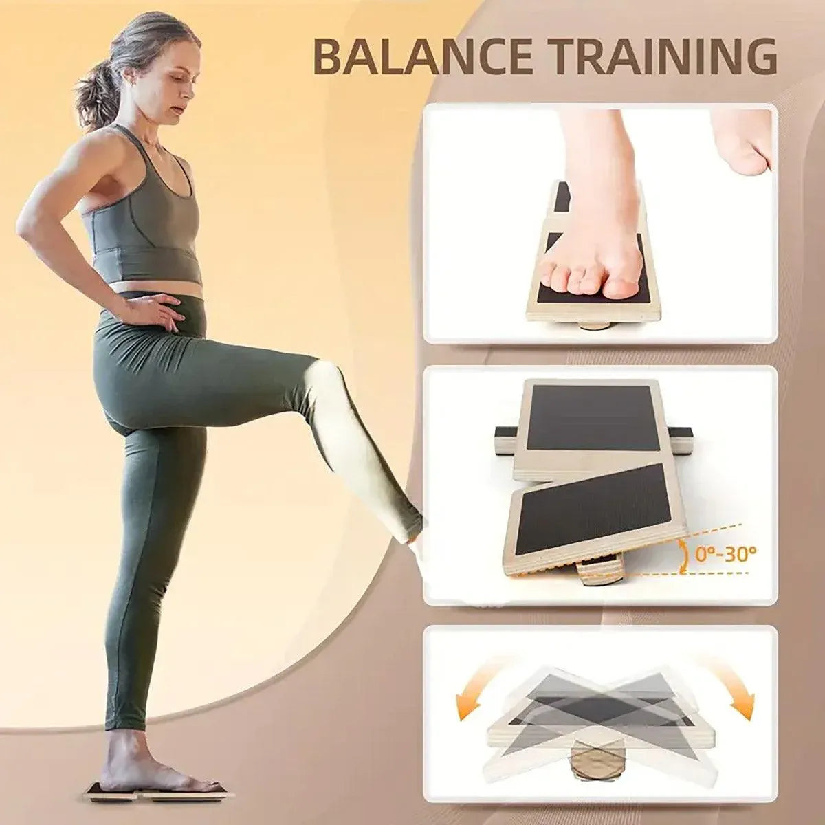 Premium Wooden Yoga Balance Board with Textured Non-Slip Surface