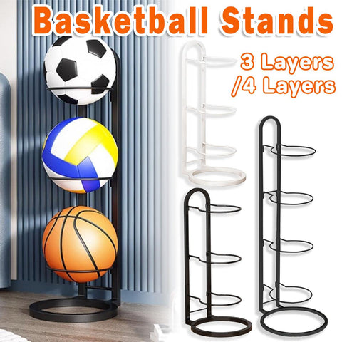 Premium 3-Layer Carbon Steel Basketball Storage Rack Holds 3 Balls - Black