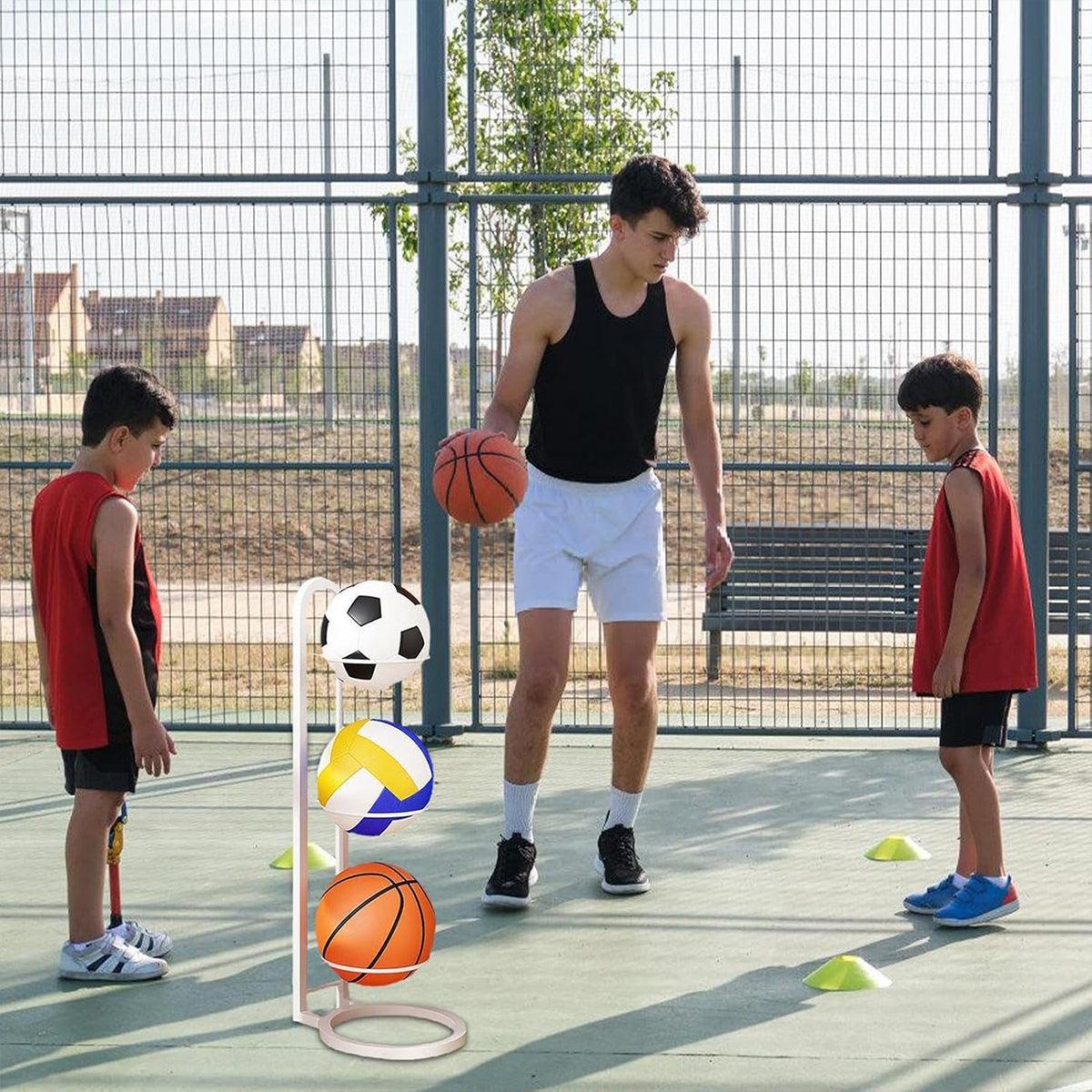 Premium 3-Layer Carbon Steel Basketball Storage Rack Holds 3 Balls - Black