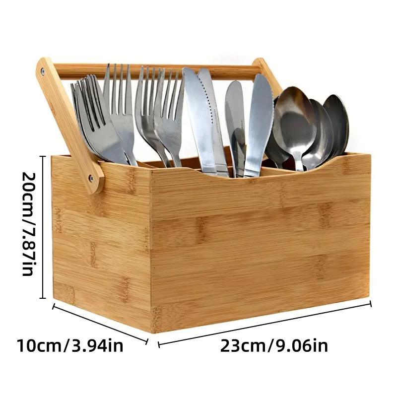 Portable Bamboo Storage Basket Organizer, 4 Compartments, 9.06 x 3.94 x 7.87 inches - SuperSaverAU - view 3