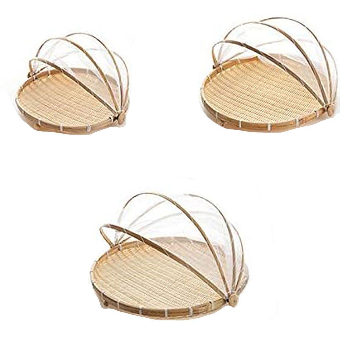 Bamboo Woven Storage Basket with Mesh Cover for Fruits & Vegetables - 42CM - SuperSaverAU - view 2