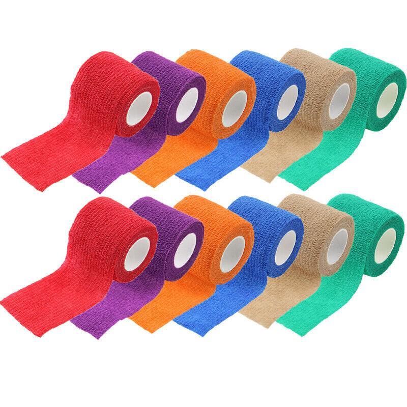 Premium Self Adhesive Cohesive Wrap Bandage 12 Pack - Black 5cm x 4.5m