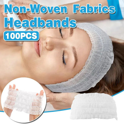 Premium 100pcs White Disposable Salon Hair Bands Non-Woven Facial Spa Headbands