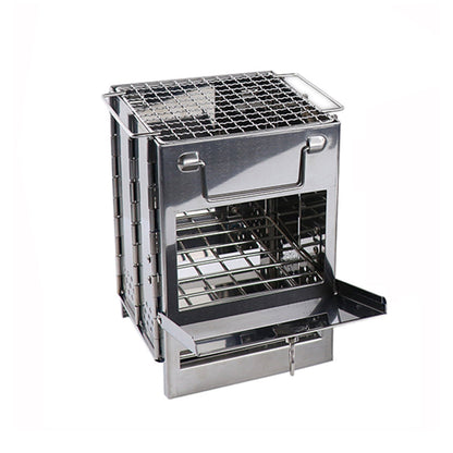 Outdoor Camping Mini Folding Wood Burning Stove Picnic Stainless Steel BBQ Grill