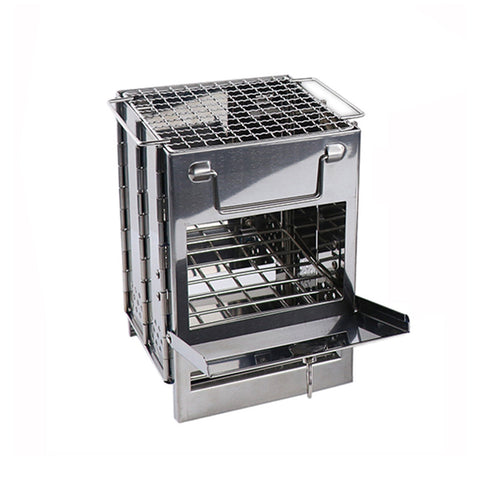 Outdoor Camping Mini Folding Wood Burning Stove Picnic Stainless Steel BBQ Grill - SuperSaverAU - view 1