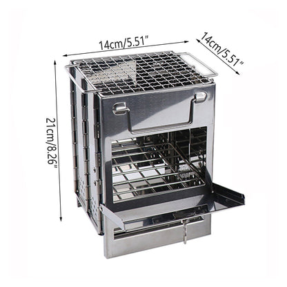 Outdoor Camping Mini Folding Wood Burning Stove Picnic Stainless Steel BBQ Grill