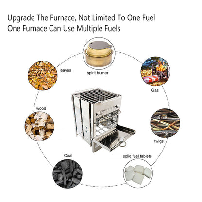 Outdoor Camping Mini Folding Wood Burning Stove Picnic Stainless Steel BBQ Grill