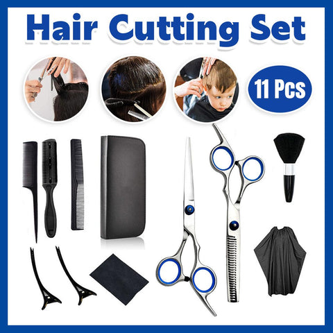 Professional 11-Piece Hair Cutting Scissors Set - Stainless Steel, Ergonomic Design - SuperSaverAU - view 1