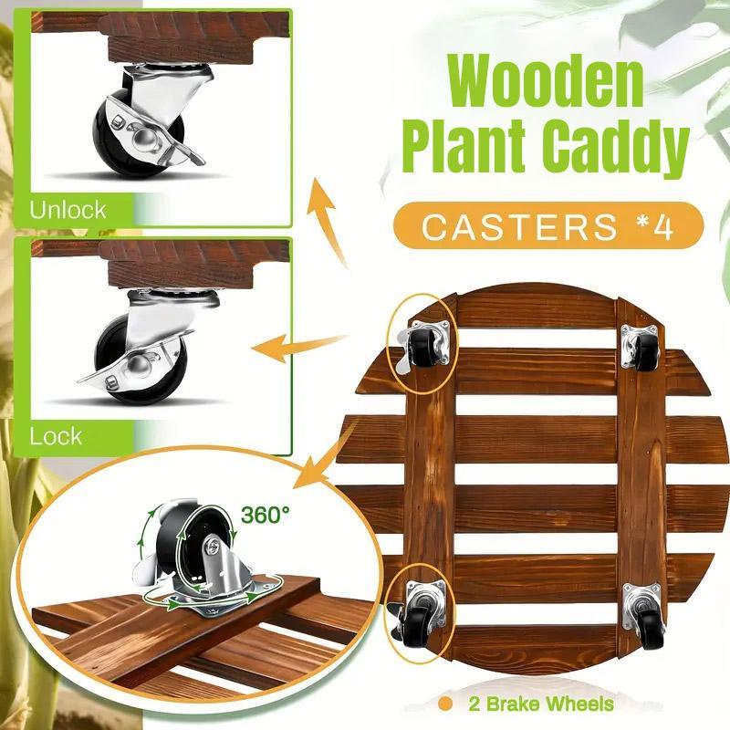 Solid Wood Round Planter Base with 360° Rotation, 220 lbs Capacity, 11.81 x 2.56 inches - SuperSaverAU - view 1