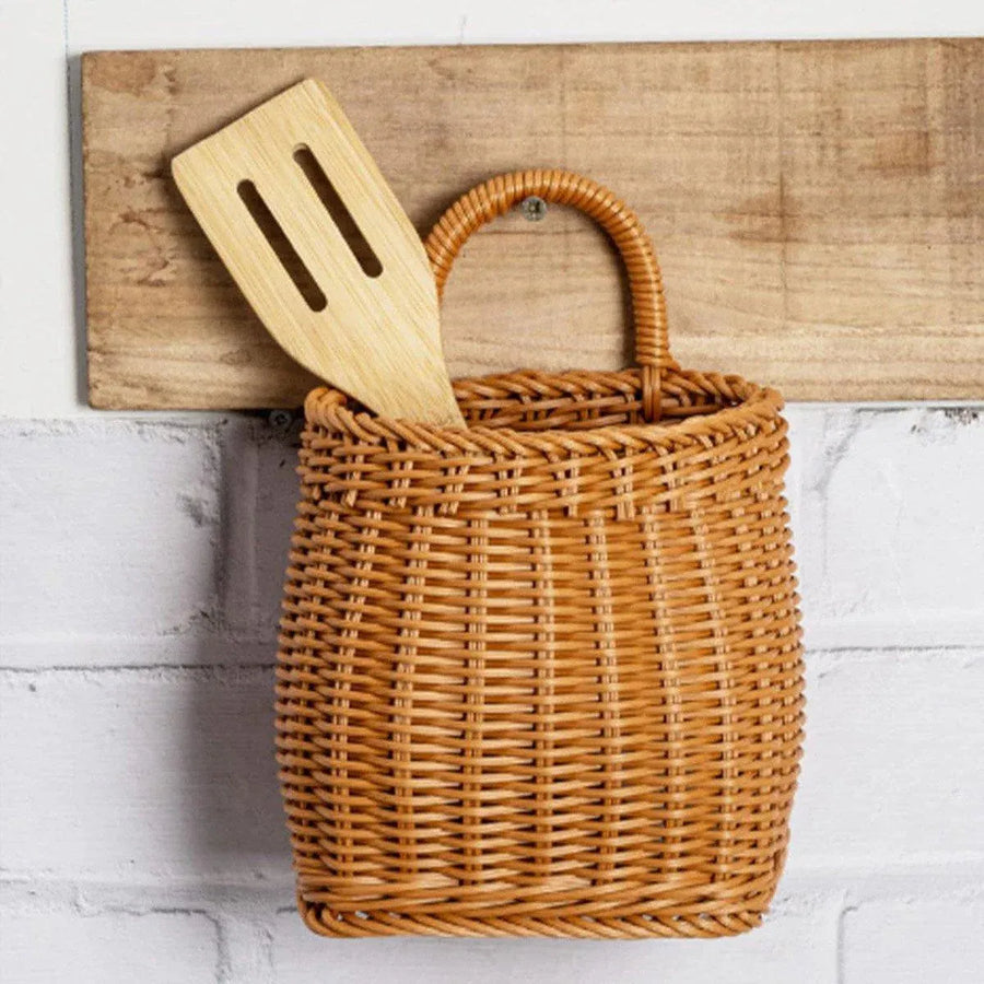 Premium Vintage Wall Hanging Basket – Natural Brown 12cm with Handle
