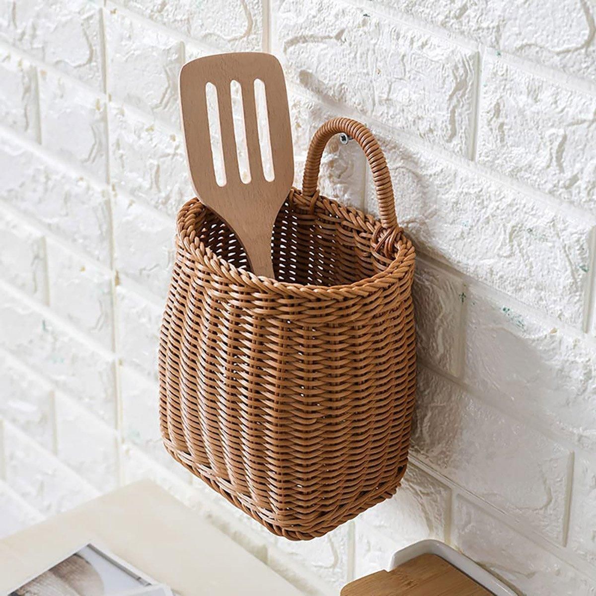 Premium Vintage Wall Hanging Basket – Natural Brown 12cm with Handle