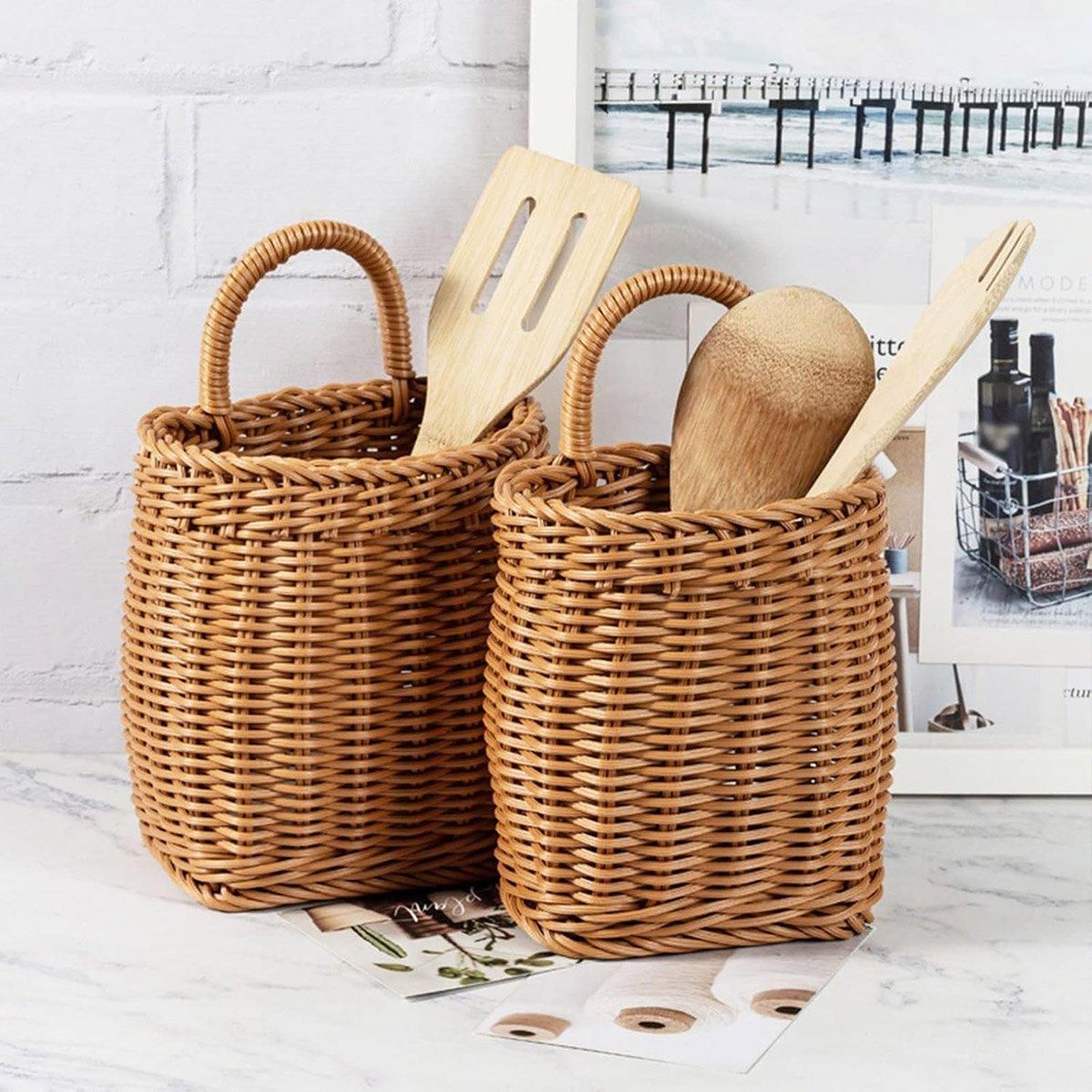 Premium Vintage Wall Hanging Basket – Natural Brown 15cm with Handle