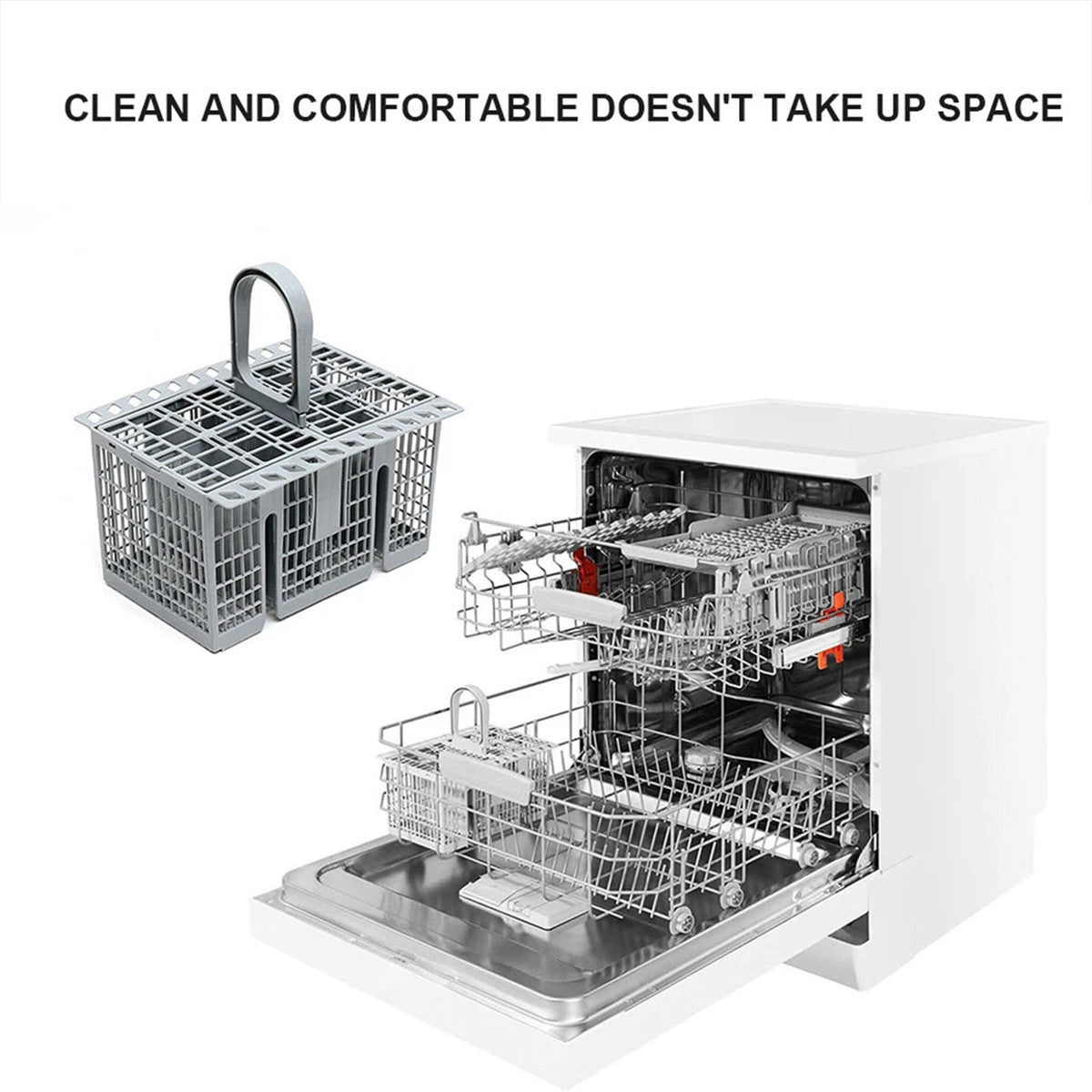 Premium Grey Universal Dishwasher Cutlery Basket with Detachable Handle