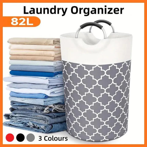 Premium 82L Foldable Laundry Basket – Black with Metal Frame