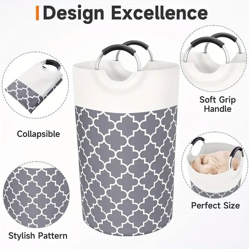 Premium 82L Foldable Laundry Basket – Grey with Metal Frame