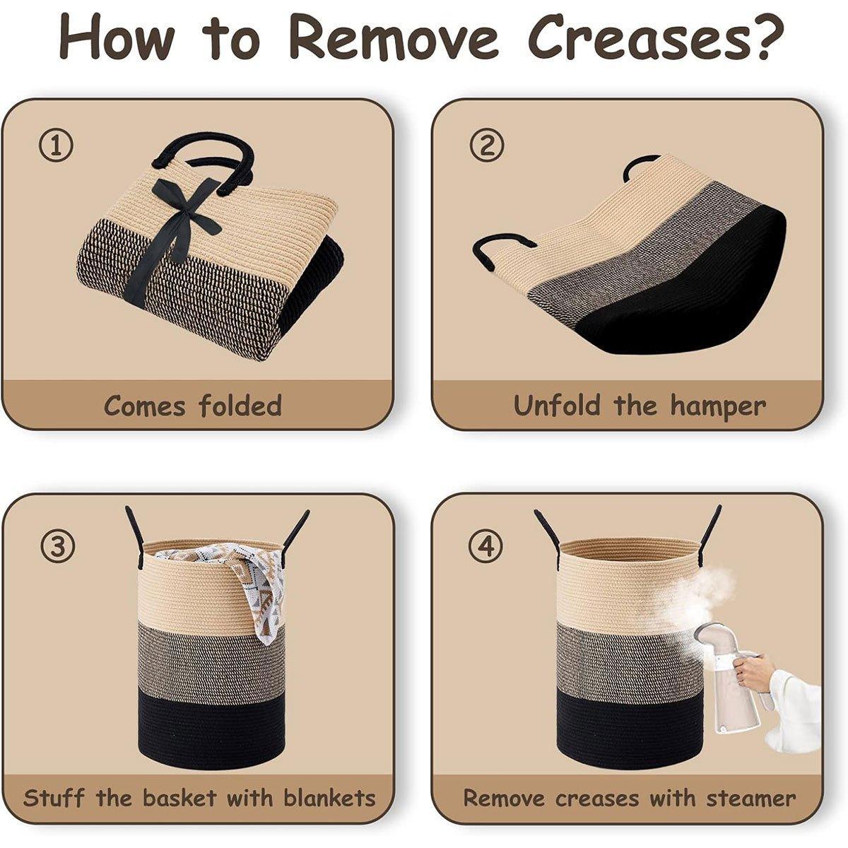 Woven Cotton Rope Storage Basket 50x38cm - Foldable Laundry Bin with Bamboo Accents