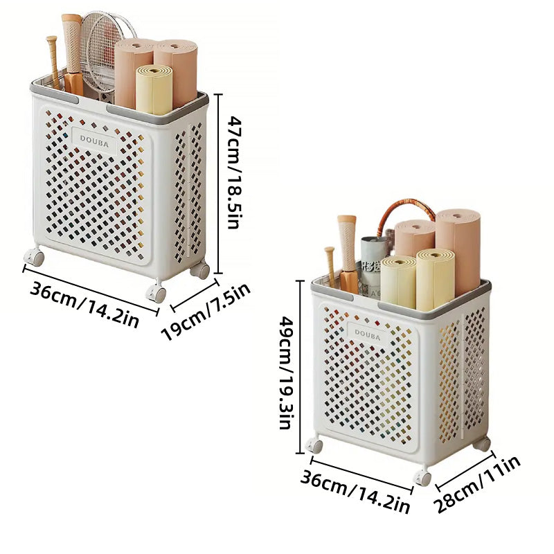 Foldable Laundry Basket with Wheels, Large Capacity, Beige, Breathable Design